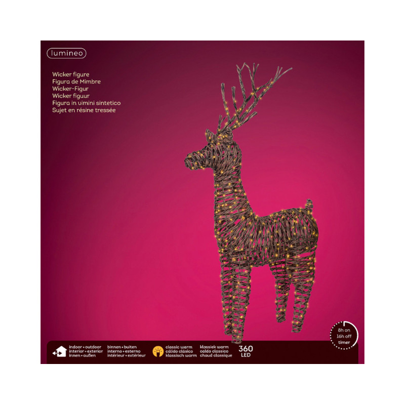 Renne en osier marron micro LED blanc classique 60 x 24 x 104 cm LUMINEO
