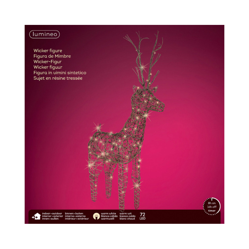 Renne en osier marron LED blanc chaud 60 x 24 x 104 cm LUMINEO