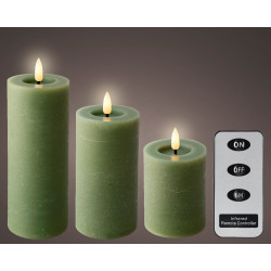 Bougie LED blanc chaud verte 3 pièces LUMINEO