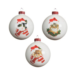 Boule de Noël en verre tête de chat blanche Ø 8 cm DECORIS