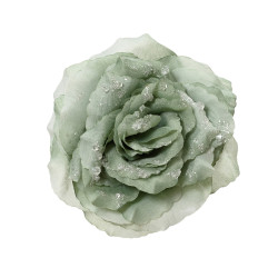 Rose artificielle à clipser vert sauge Ø 14 cm