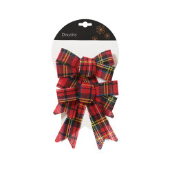 Noeud à carreaux rouge 17 cm 2 pièces DECORIS