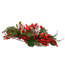 Porte-bougie avec baies rouges et 2 bougeoirs 50 x 22 x 13 cm