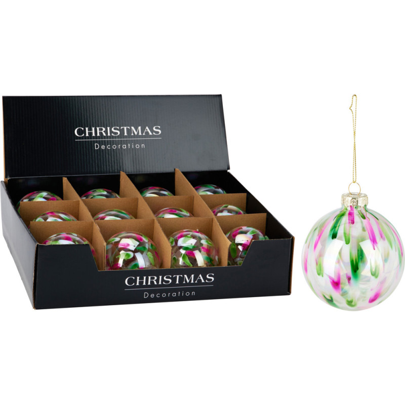 Boule de Noël Verre Rose et Verte Ø 8 cm – Déco Festive