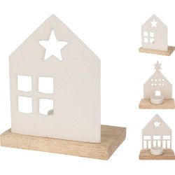 Bougeoir maison en bois et aluminium blanc 13 x 8 x 17 cm