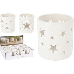 Photophore avec étoiles en porcelaine blanc Ø 7