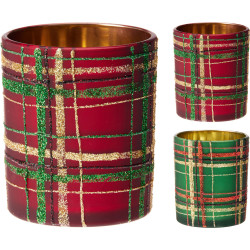 Photophore en verre tartan Ø 7 x 8 cm