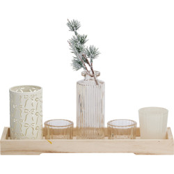 Plateau en bois avec 4 photophores 36 x 12