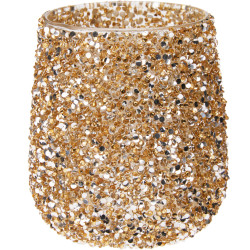 Photophore en verre avec perles doré Ø 10