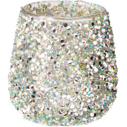 Photophore en verre avec perles argenté Ø 8 x 8 cm