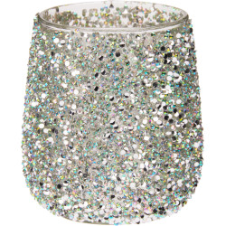 Photophore en verre avec perles argenté Ø 10