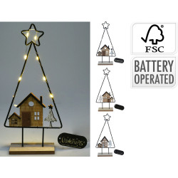Sapin en métal LED avec maison en bois 13 x 5 x 29 cm