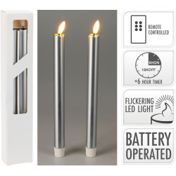 Chandelle LED argentée 25 cm 2 pièces