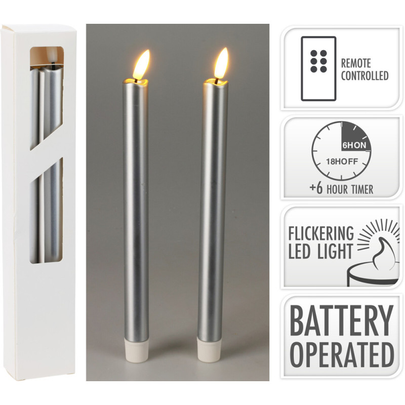 Chandelle LED argentée 25 cm 2 pièces