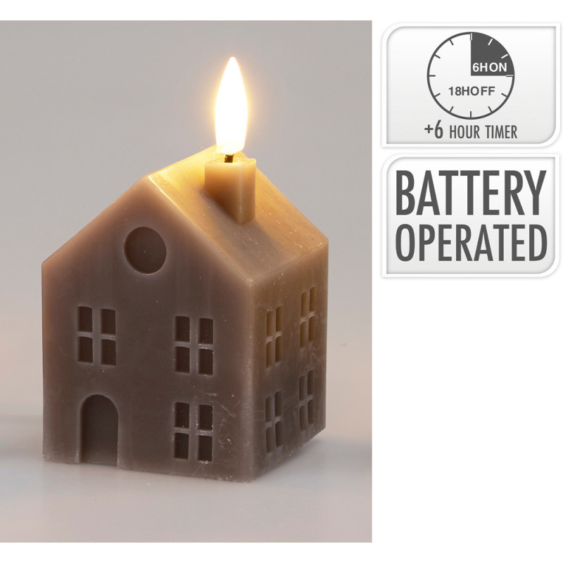 Bougie maison LED grise 6 x 6 x 8 cm