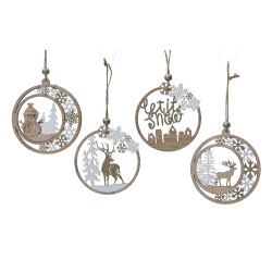 Suspension en contreplaqué avec scène de Noël Ø 9 cm DECORIS