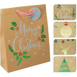 Sac cadeau de Noël en papier kraft 32 x 26 x 10 cm