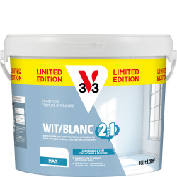 Peinture Murs & Plafonds 2-en-1 Blanc Mat 10L V33 – Application Facile