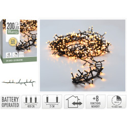 Guirlande snake intérieure et extérieure sur piles 200 LED blanc chaud 4 m
