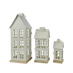 Lanterne maison en fer blanche 8 x 8 x 20 cm DECORIS