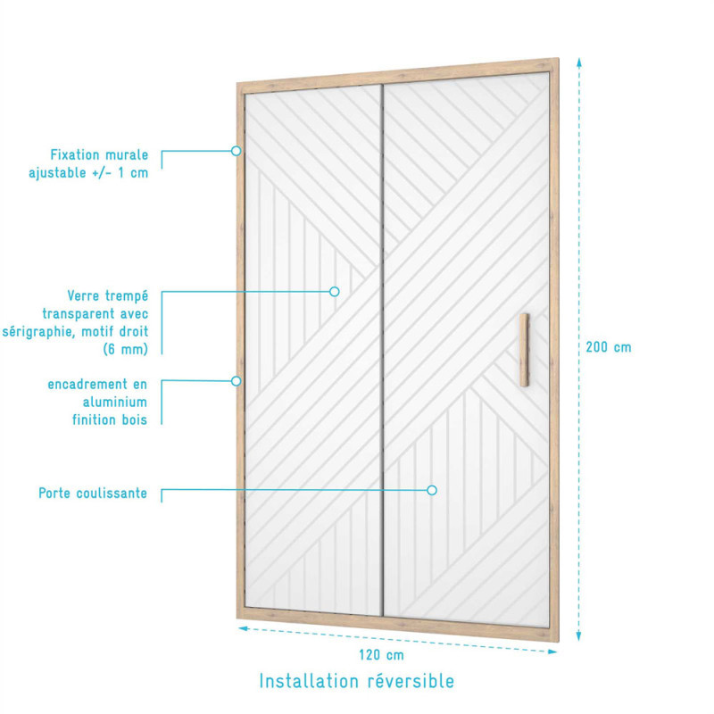 Porte de douche Japandi 120x200cm – Design Géométrique | AURLANE