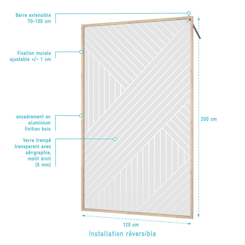 Paroi de douche Japandi Géométrique Bois 120x200cm – Élégance | AURLANE