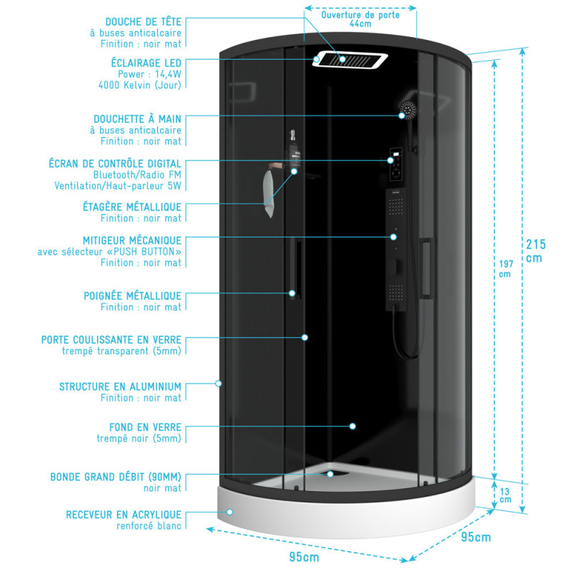 Cabine de douche Aura 95x95cm – Design & Confort | AURLANE