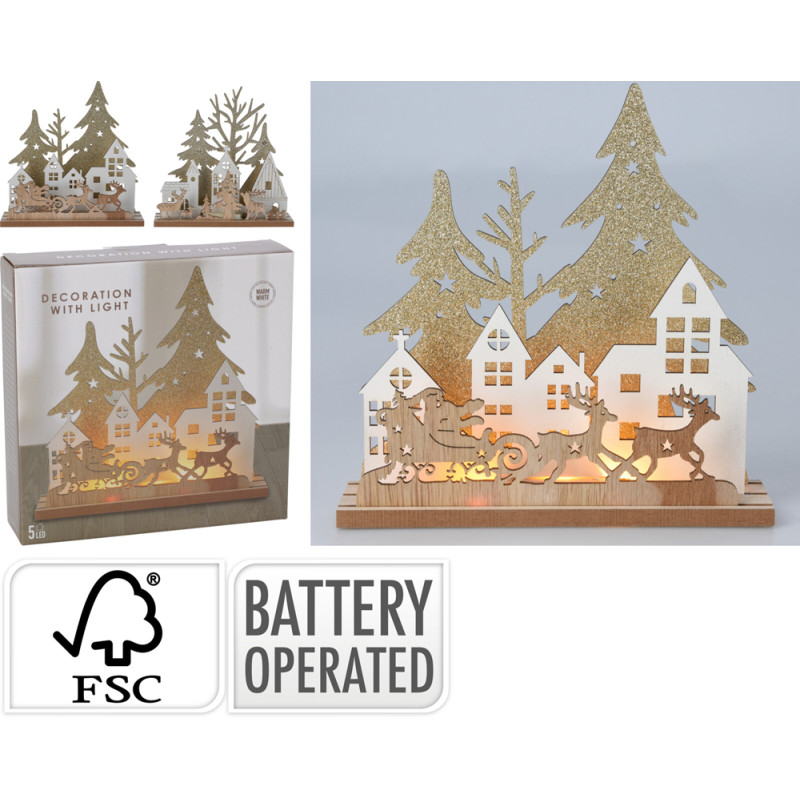 Scène de Noël en bois LED blanc chaud 19