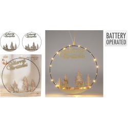 Anneau avec scène de Noël Merry Christmas LED blanc chaud Ø 40 cm