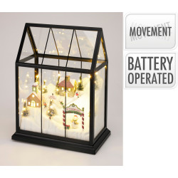Maison en verre avec scène de Noël LED blanc chaud 25