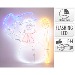 Bonhomme de neige néon LED flash multicouleur 76 x 83 cm