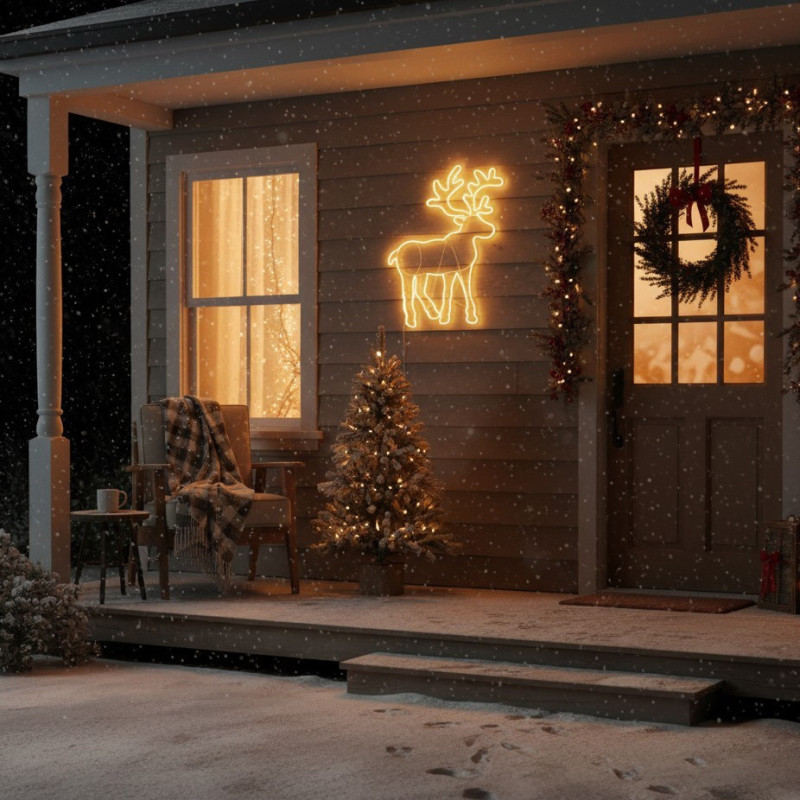 Décoration Noël : Renne Néon LED Blanc Chaud 100x80 cm