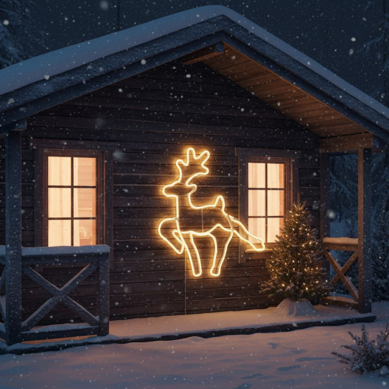 Décoration Noël : Renne Néon LED Blanc Chaud 54x59 cm