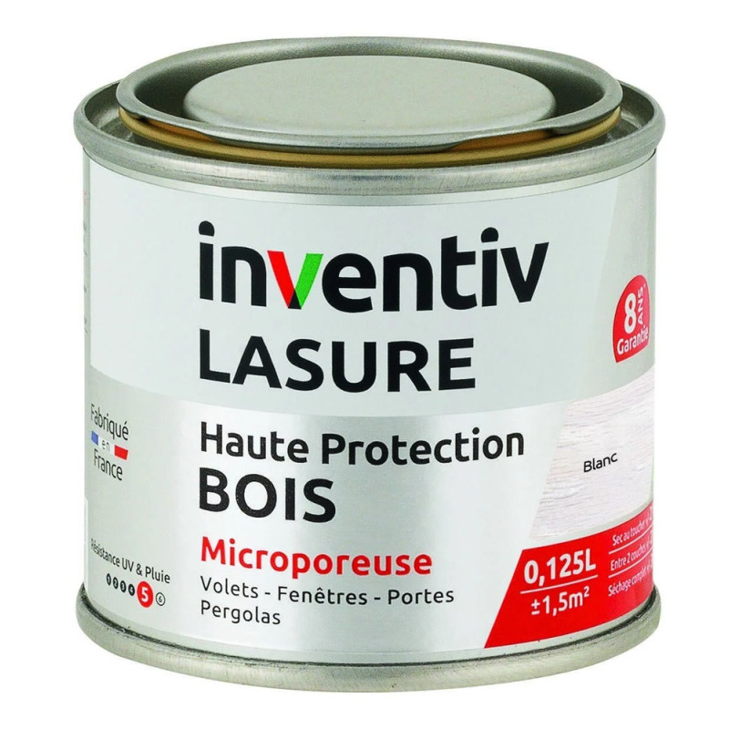Lasure Bois Haute Protection Blanche 0,125L – Protection UV | INVENTIV