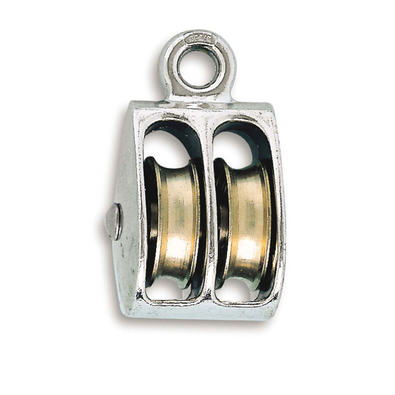 Poulie double à oeil fixe en zamak nickelé Ø 7 mm CHAPUIS