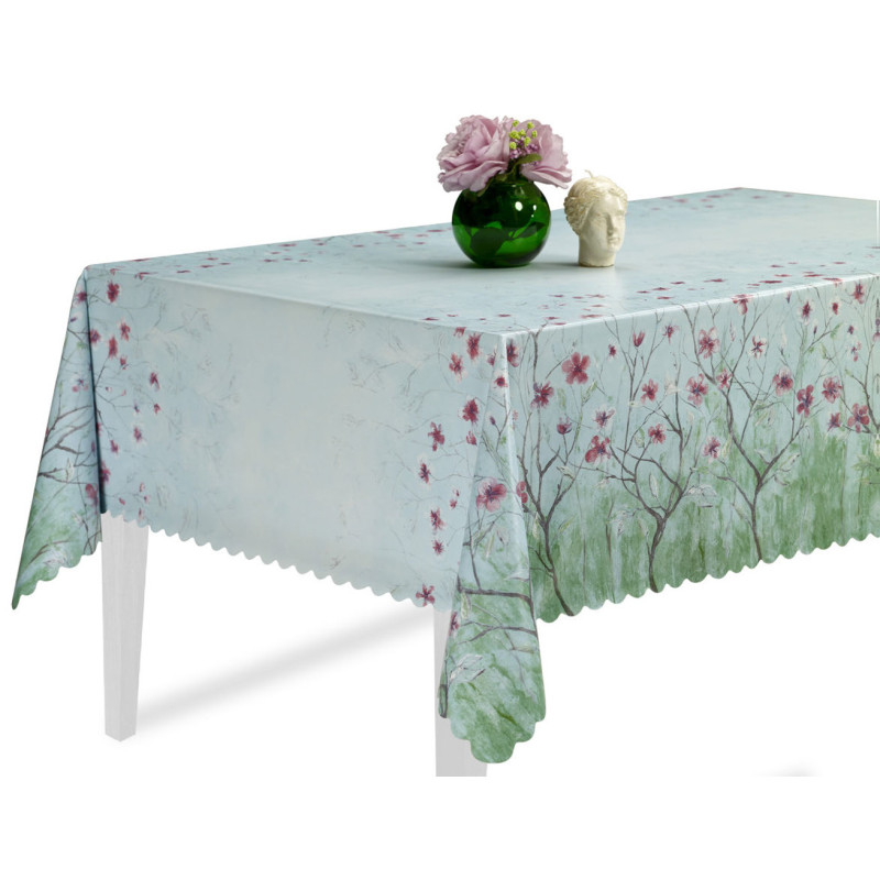 Nappe en PVC non-tissé Flower Art bleu 140 cm au mètre JOY
