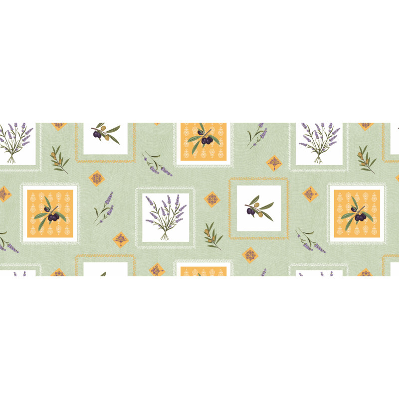 Nappe en PVC non-tissé Olives/Lavande vert 140 cm au mètre JOY