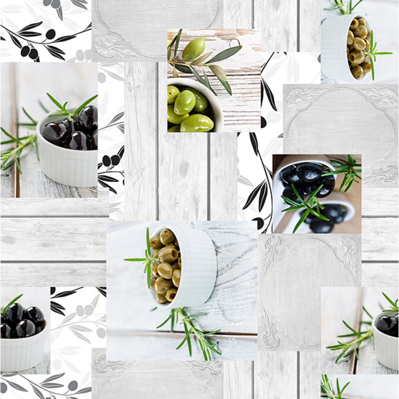 Nappe en PVC non-tissé Olives 140 cm au mètre JOY