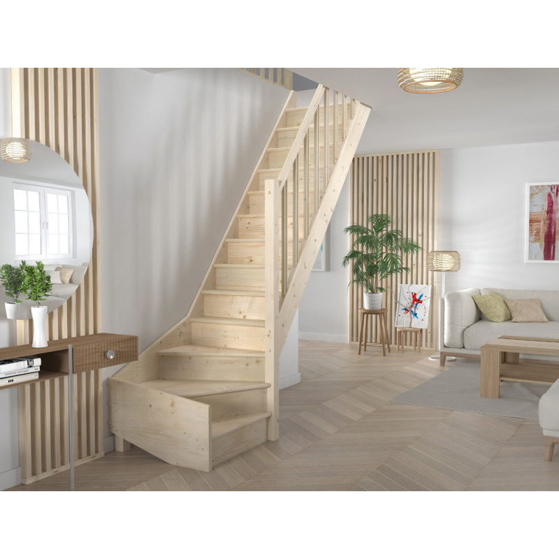 Escalier en sapin Tradi Eco 1/4 tournant droit SOGEM