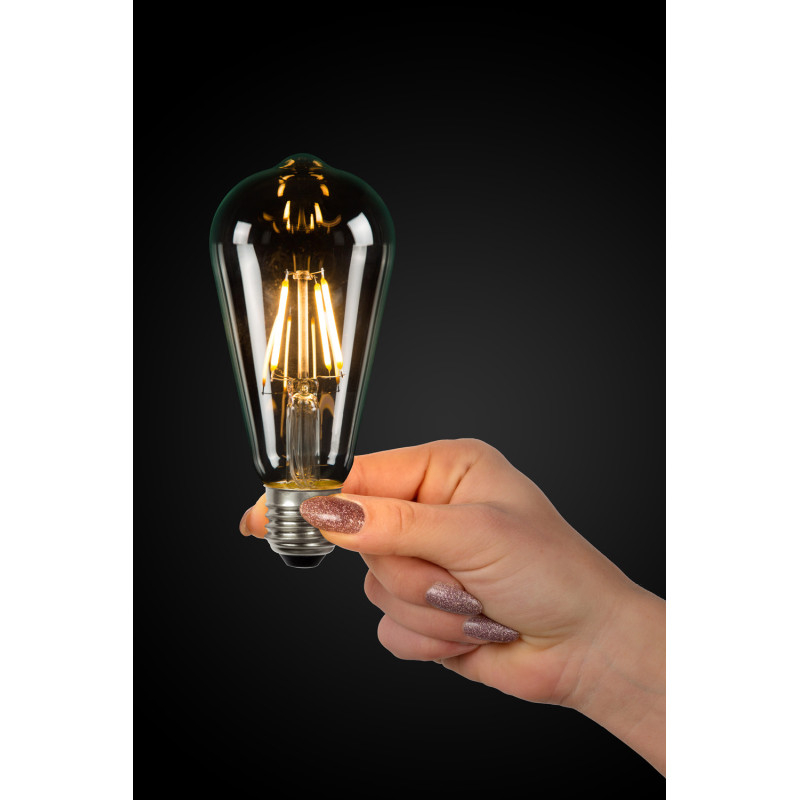 Ampoule LED à filaments transparente dimmable E27 ST64 blanc chaud 7 W LUCIDE