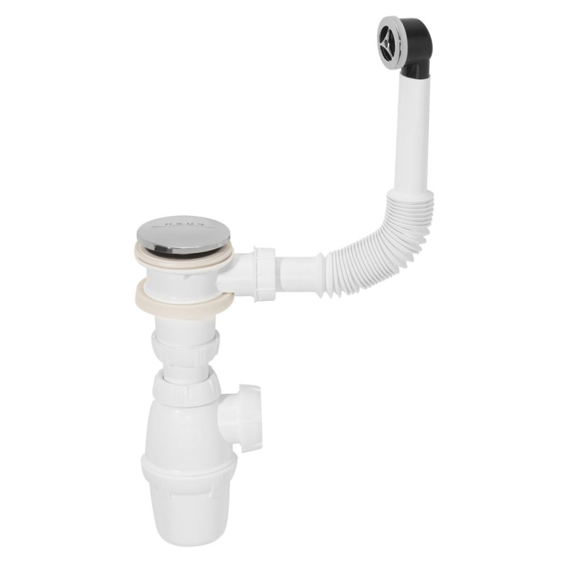 Siphon de lavabo tout-en-1 avec bonde Click Clack avec trop-plein WIRQUIN