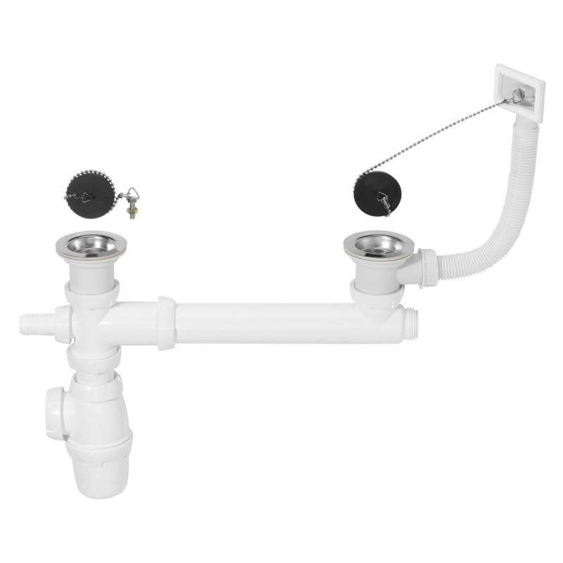 Siphon double tout-en-1 avec bonde à bouchon Ø 50 mm WIRQUIN