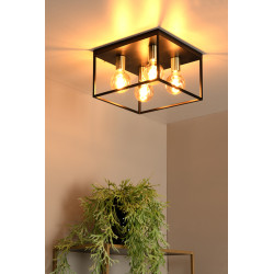 Plafonnier Ruben noir carré E27 4 x 40 W LUCIDE