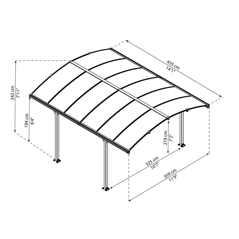 Carport en aluminium Arcadia gris foncé 14