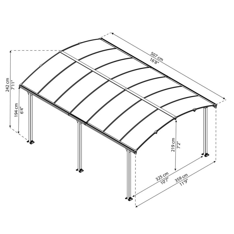 Carport en aluminium Arcadia gris foncé 16