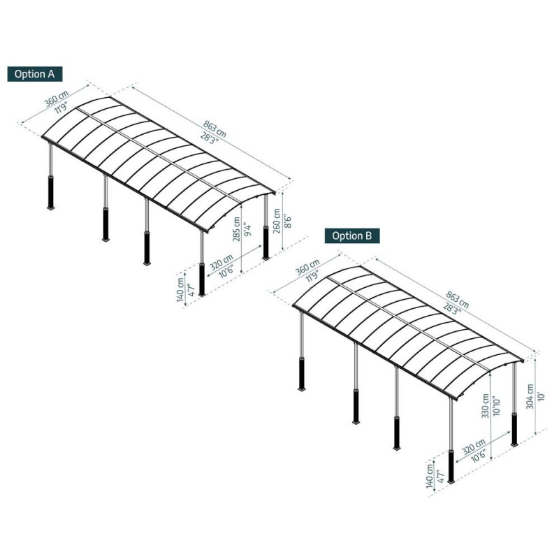 Carport en aluminium Alpine gris foncé 26