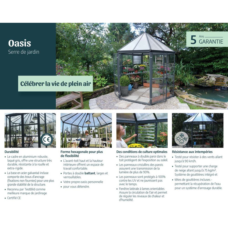 Serre en polycarbonate Oasis grise 5 m² CANOPIA