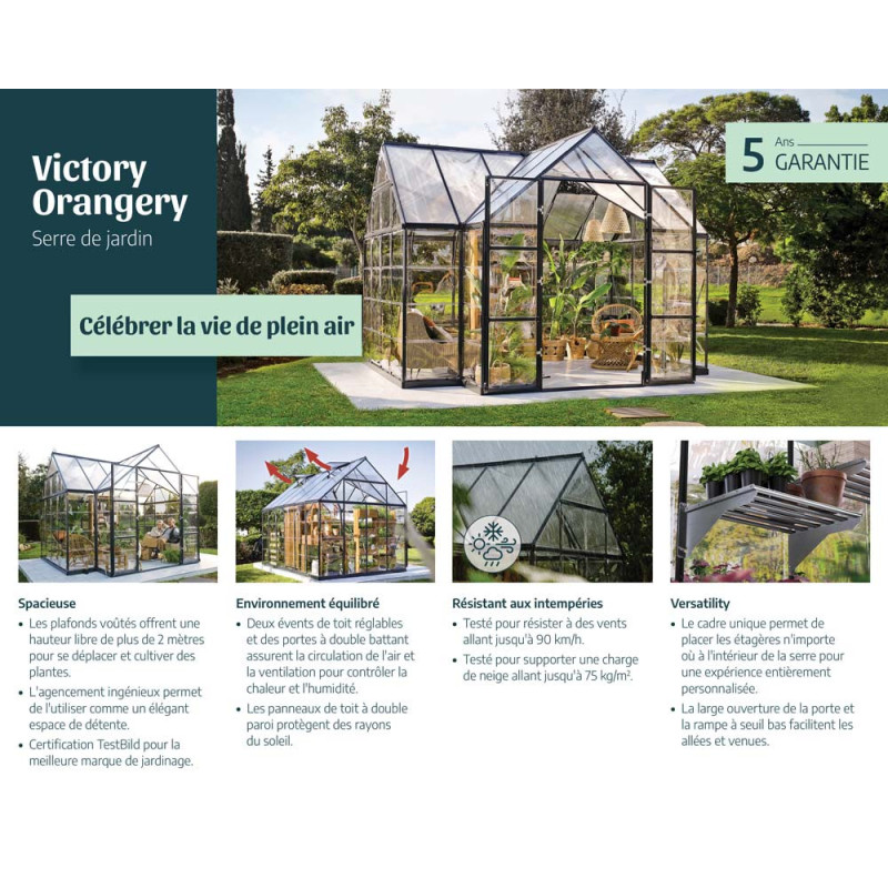 Orangerie en polycarbonate Victory gris foncé 10