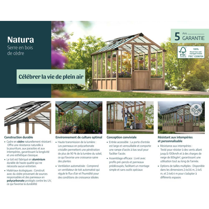 Serre en polycarbonate Natura bois de cèdre 7