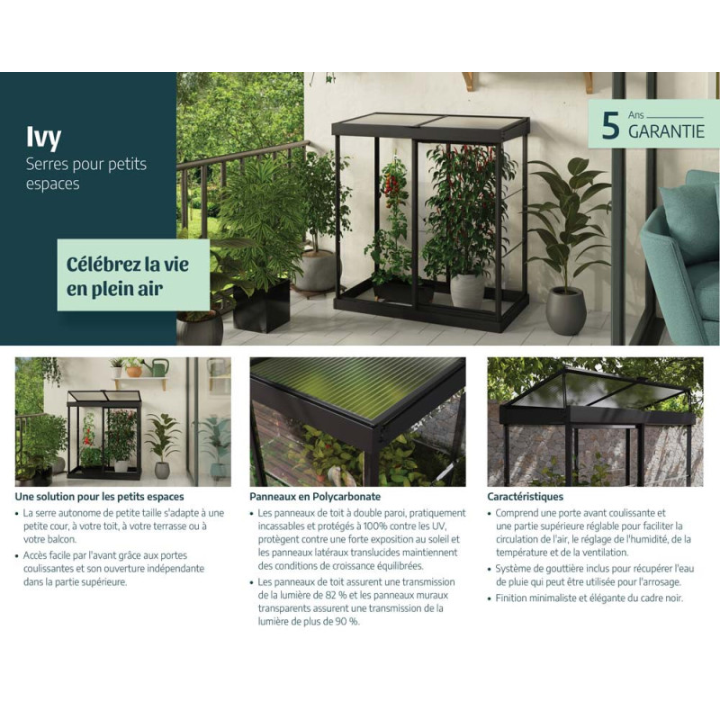 Mini-serre Ivy noire 123 x 63 x 148 cm CANOPIA